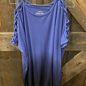 Torrid Super Soft Blue Top with Braided Sleeves